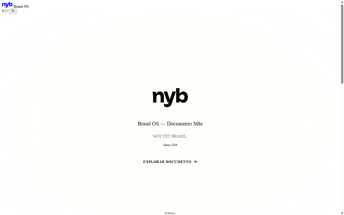 Brand OS NYB — capa Documento Mãe, NOT YET BRASIL Março 2026