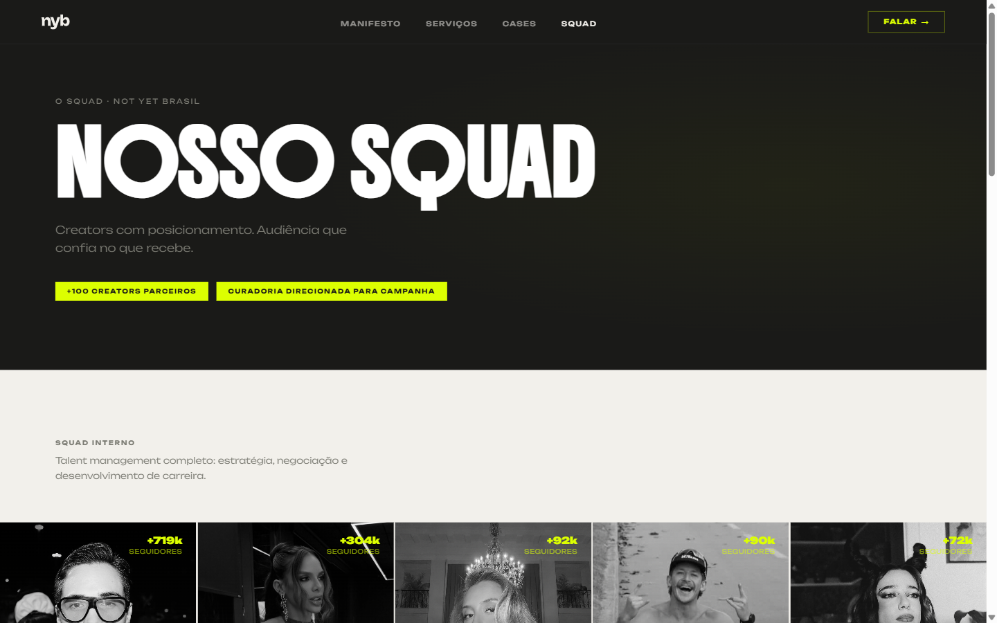 Página Squad — talent management completo